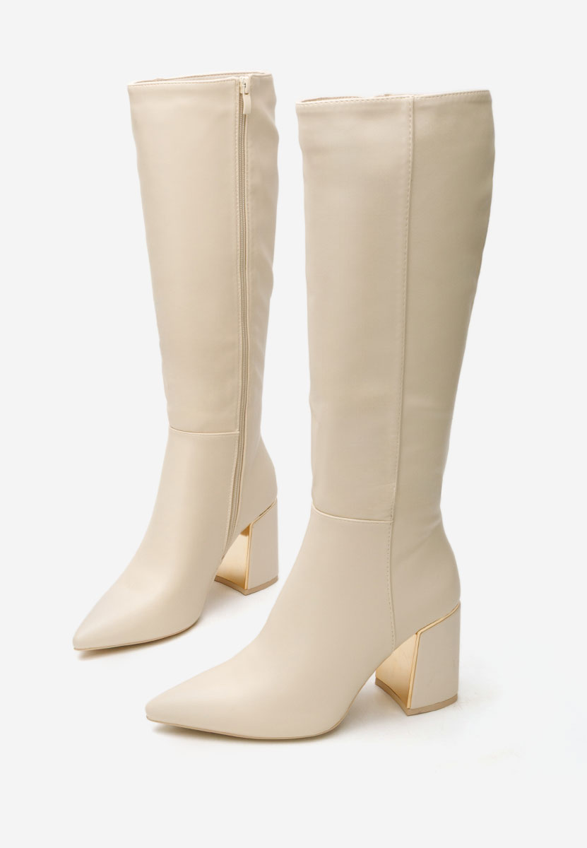 Cizme lungi cu toc gros Emalia bej