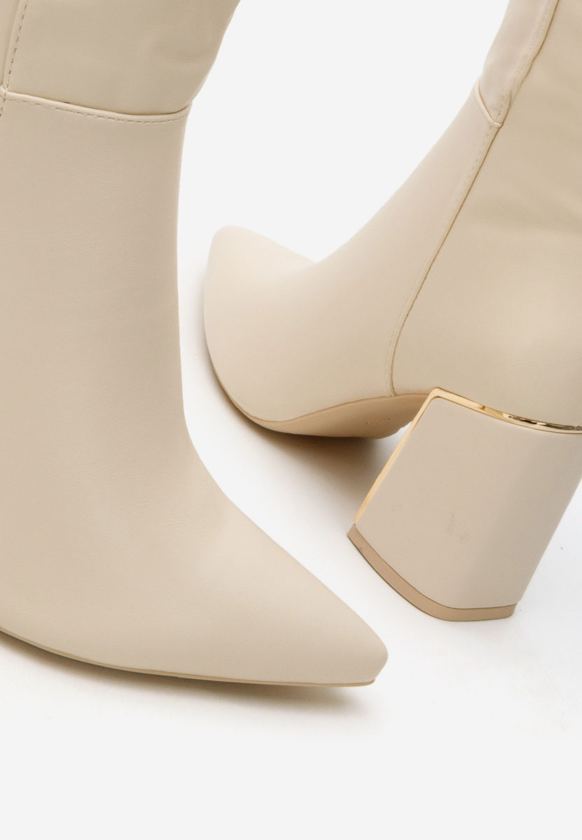 Cizme lungi cu toc gros Emalia bej