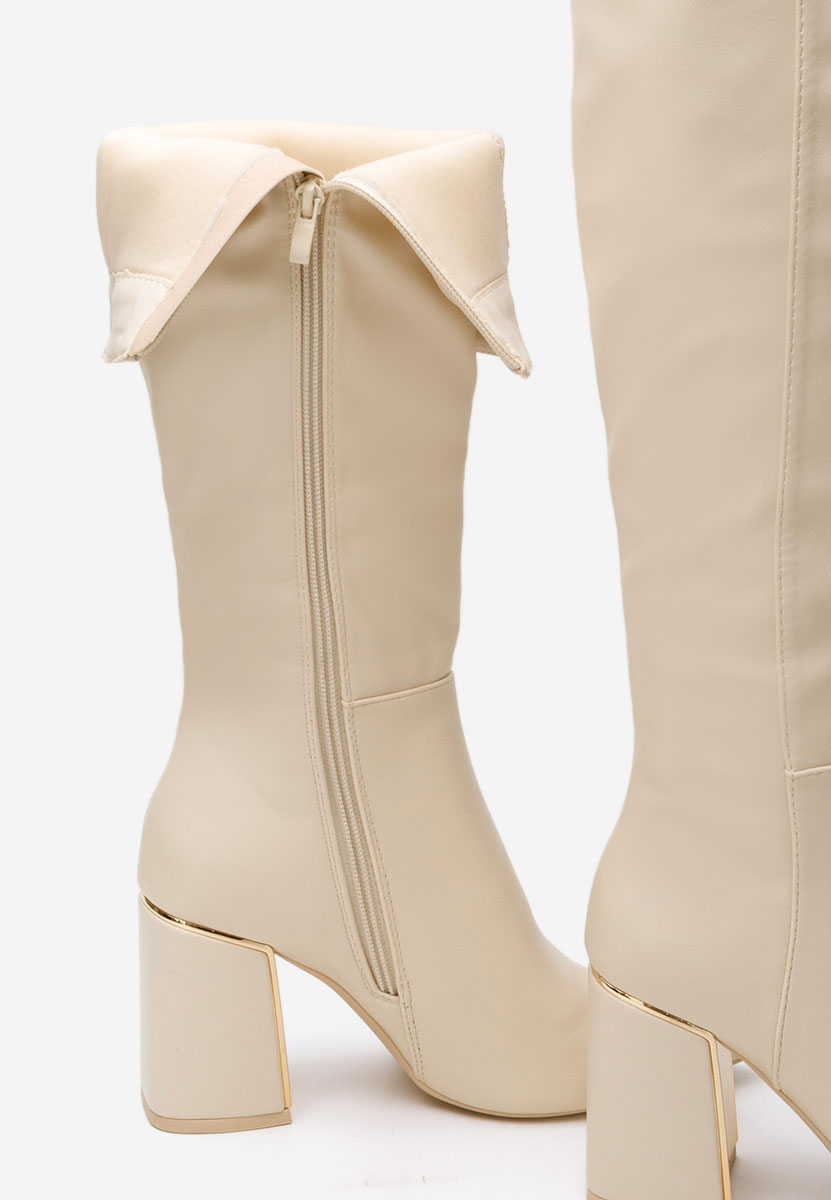 Cizme lungi cu toc gros Emalia bej