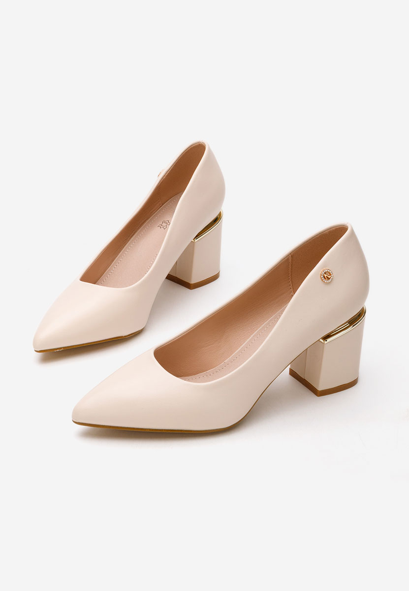 Pantofi cu toc gros eleganti Nelia V4 bej