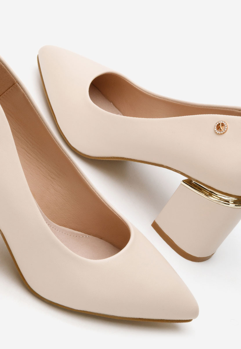 Pantofi cu toc gros eleganti Nelia V4 bej