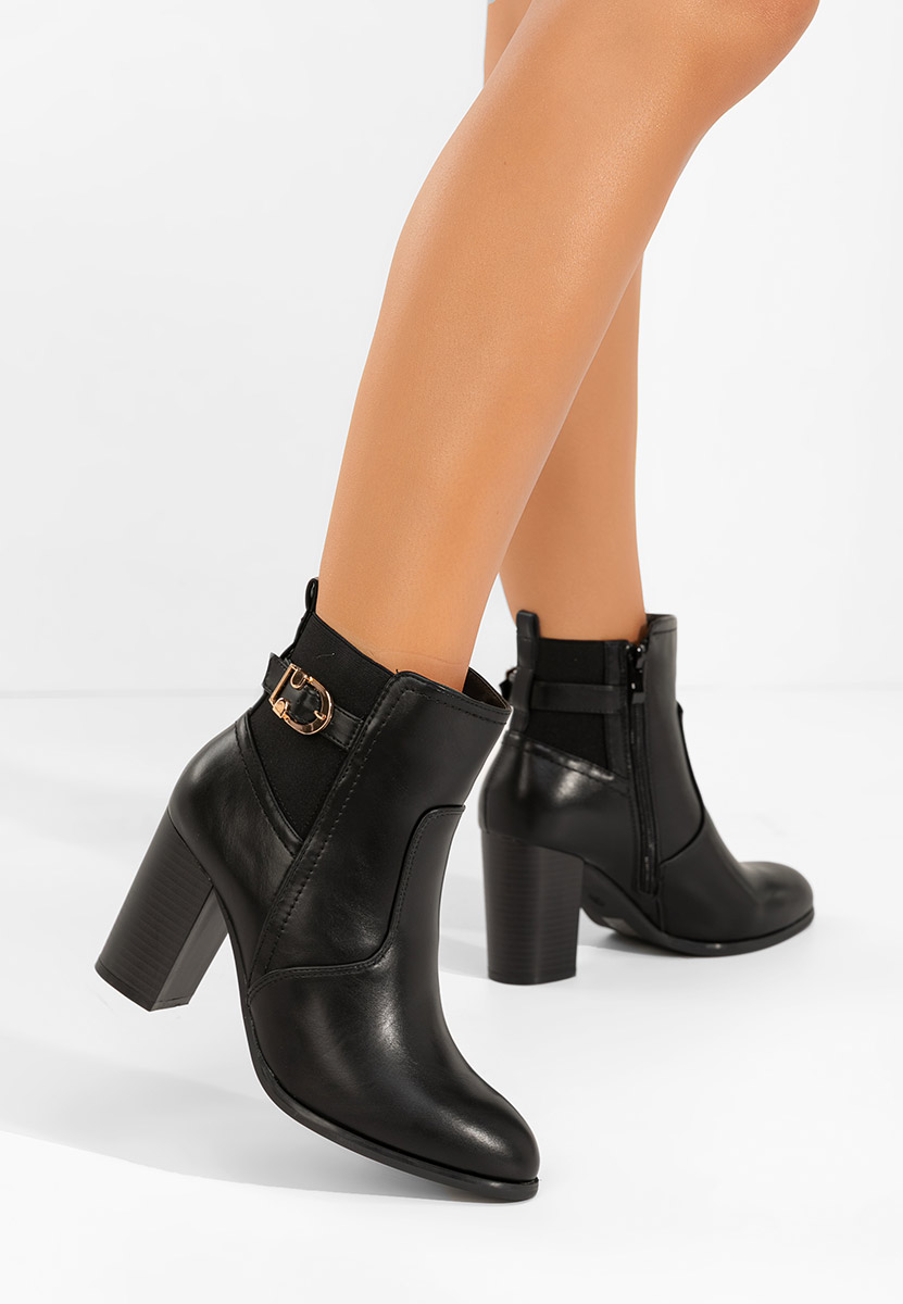 Botine cu toc gros Alaki negre
