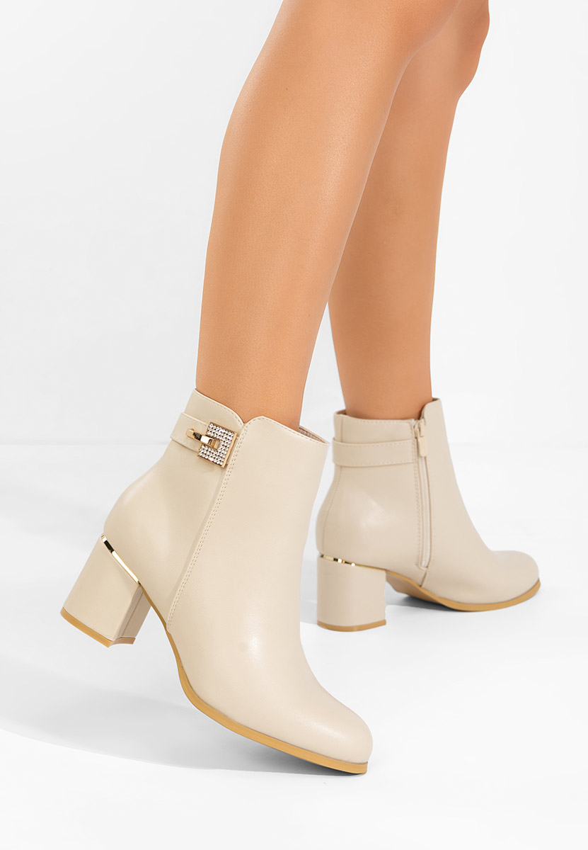 Botine cu toc Veliora bej