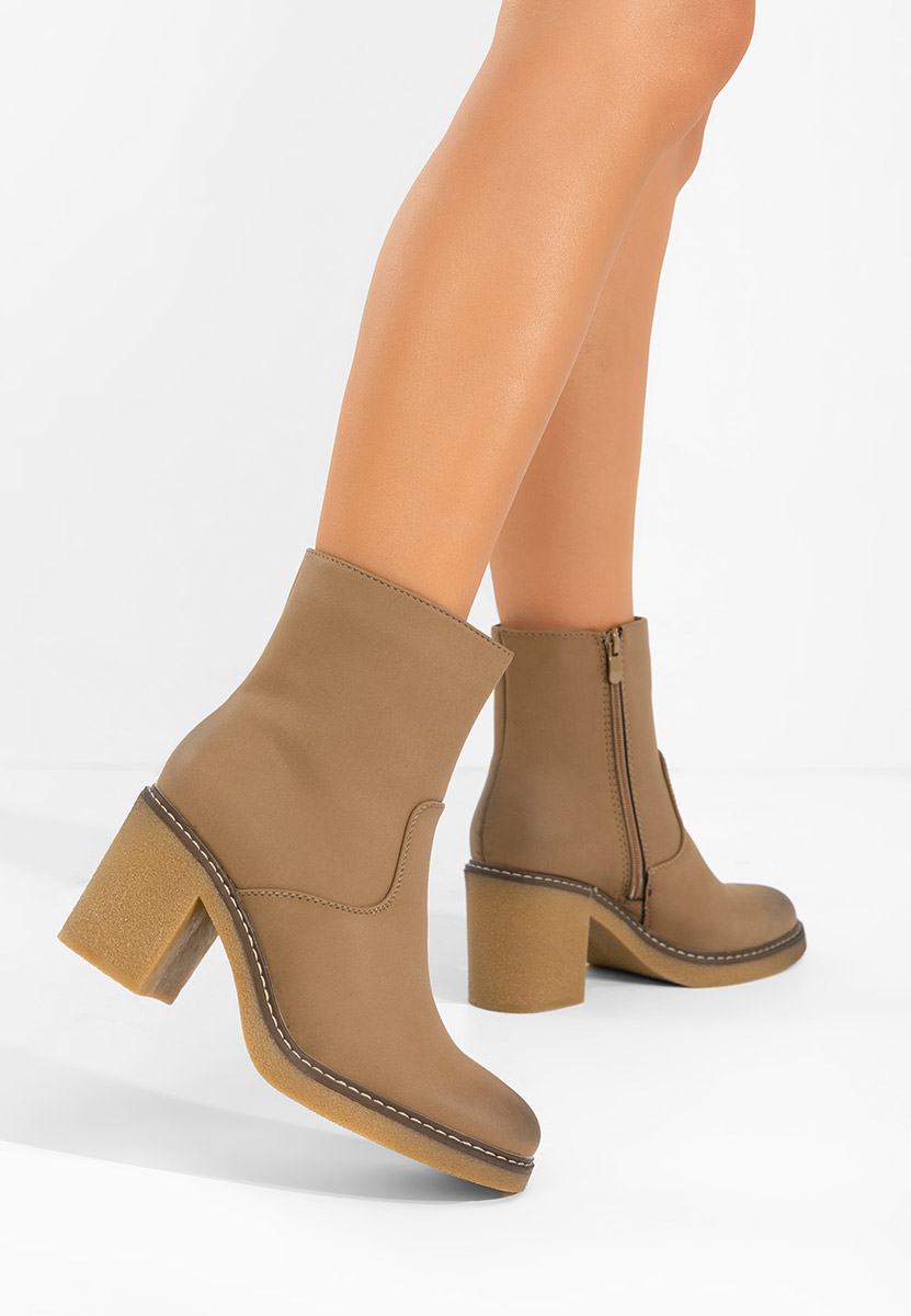 Botine cu toc gros Cyndi kaki