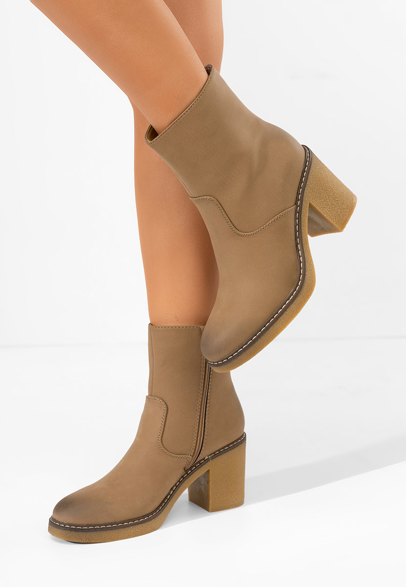 Botine cu toc gros Cyndi kaki