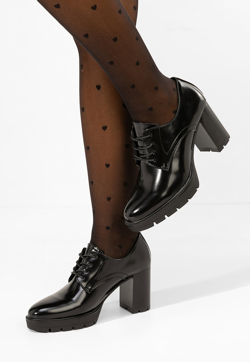 Pantofi cu toc si siret Pluvina negri