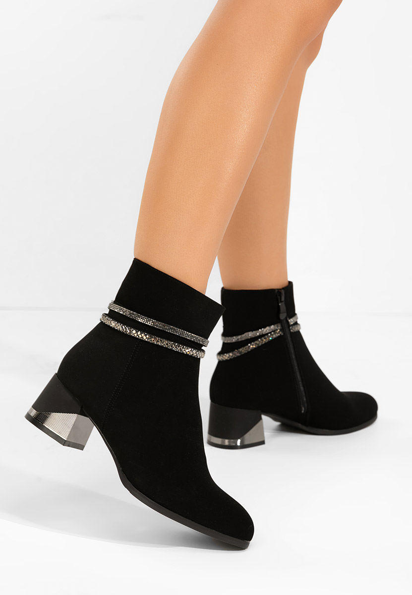 Botine cu toc gros Floravia negre