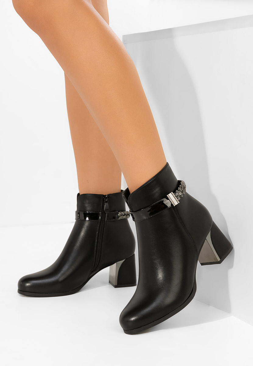 Botine cu toc gros Delivora negre