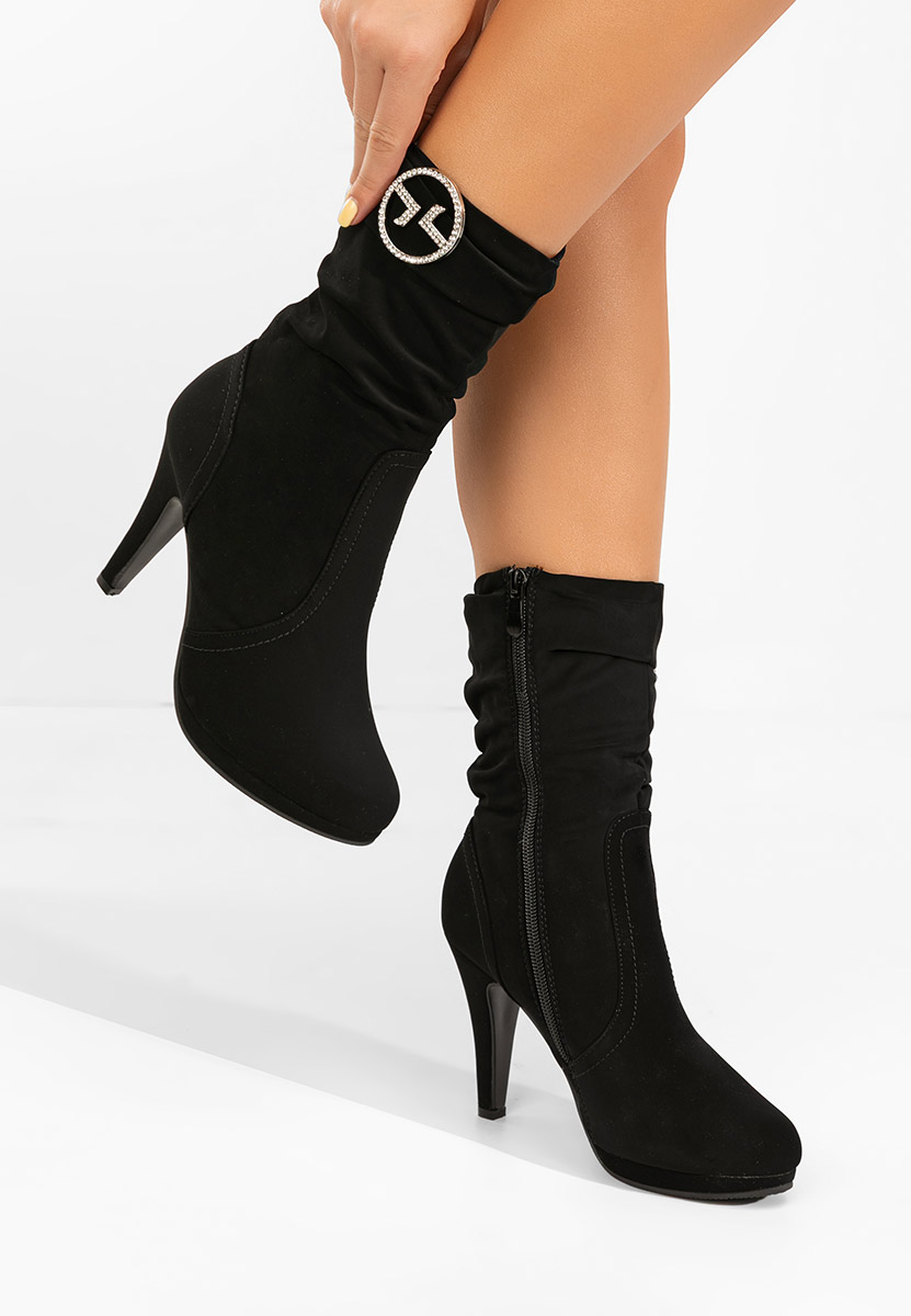 Botine cu toc subtire Lunavira negre