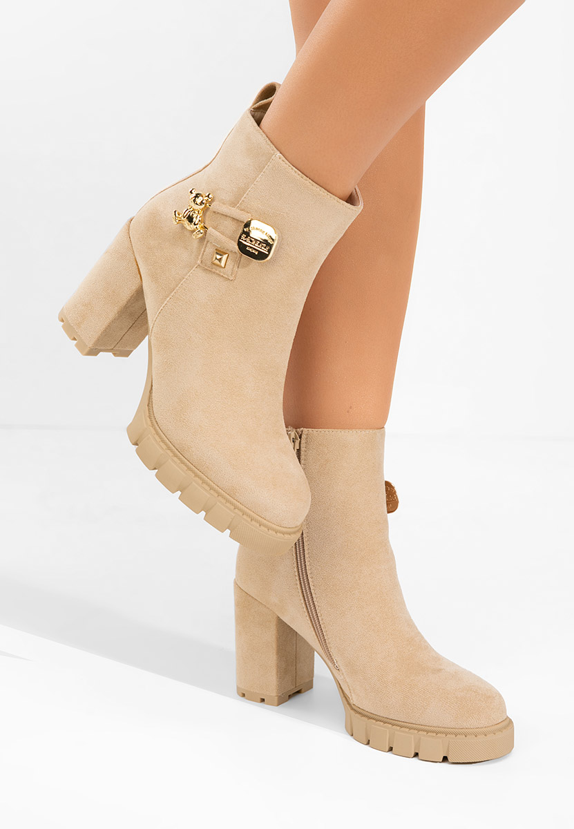 Botine cu toc gros Karrena bej