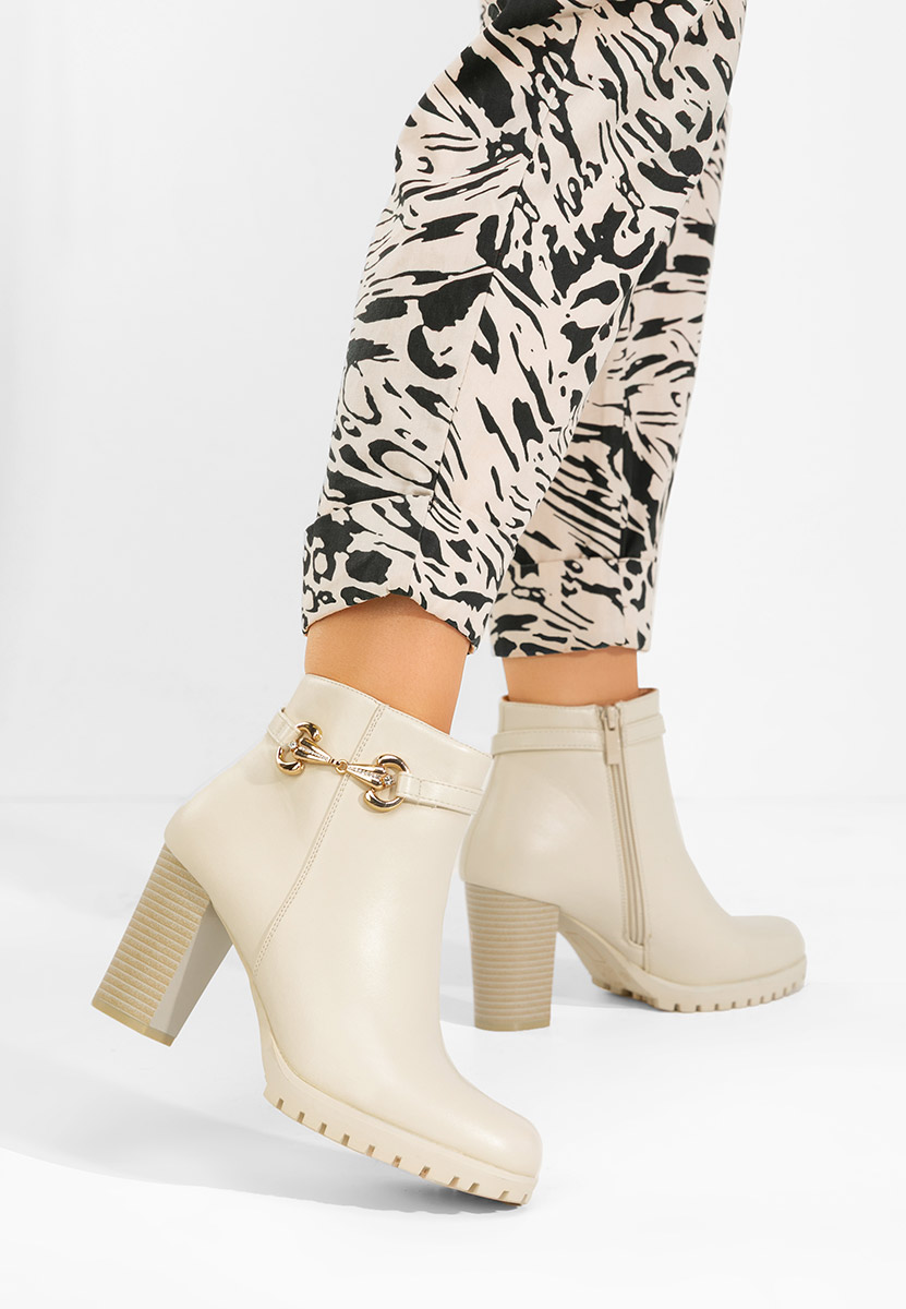Botine cu toc gros Nesia bej