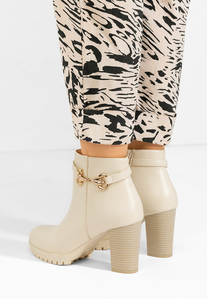 Botine cu toc gros Nesia bej