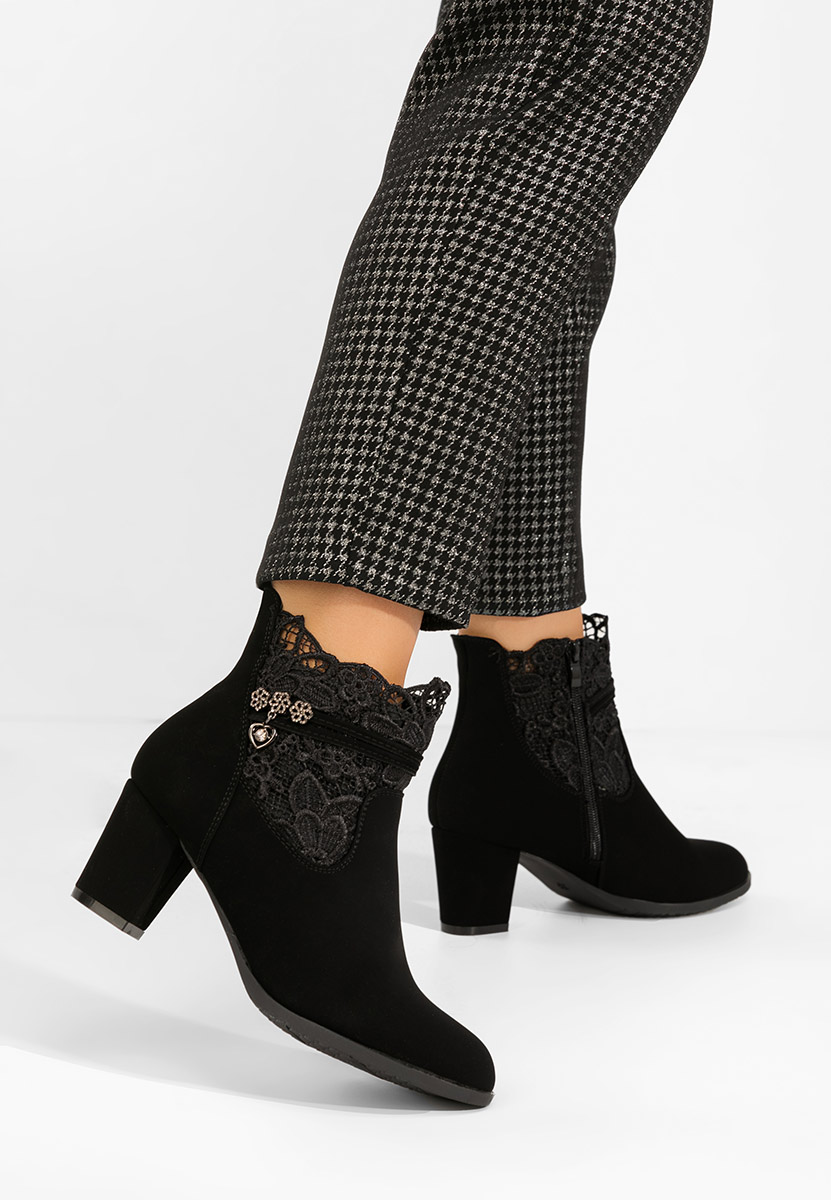 Botine cu toc gros Corava negre