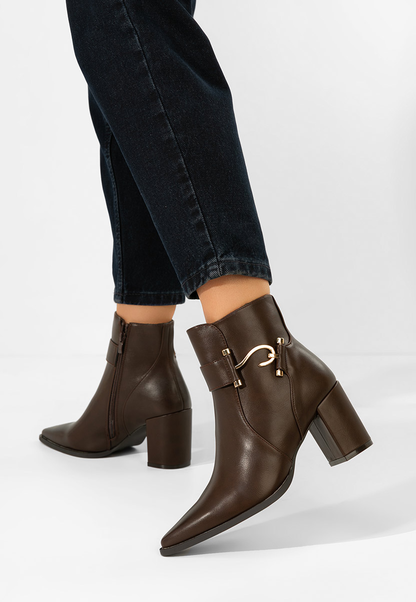 Botine cu toc gros Savira maro