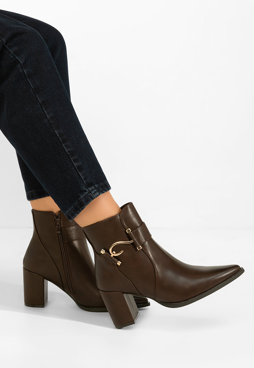 Botine cu toc gros Savira maro
