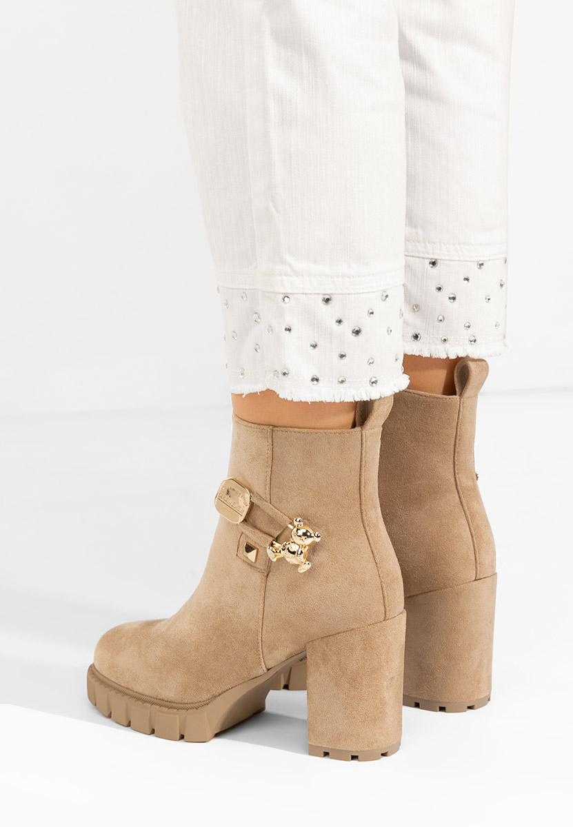 Botine cu toc gros Karrena kaki