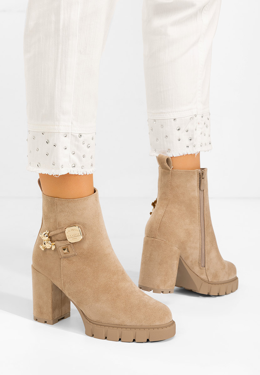 Botine cu toc gros Karrena kaki