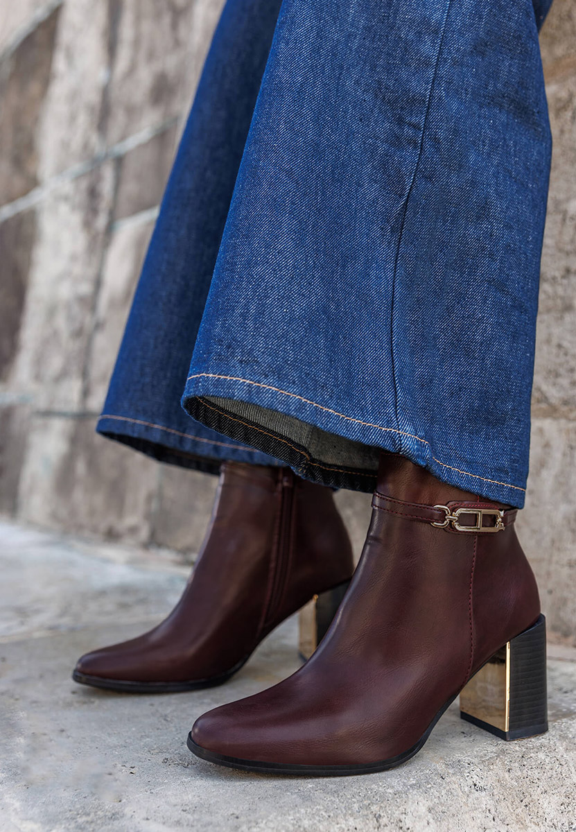 Botine cu toc gros Arletta grena