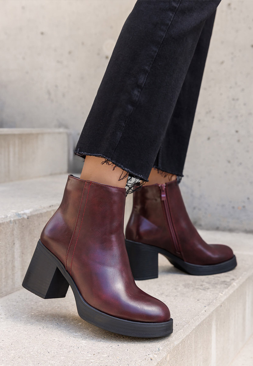 Botine cu toc gros Denisia bordo