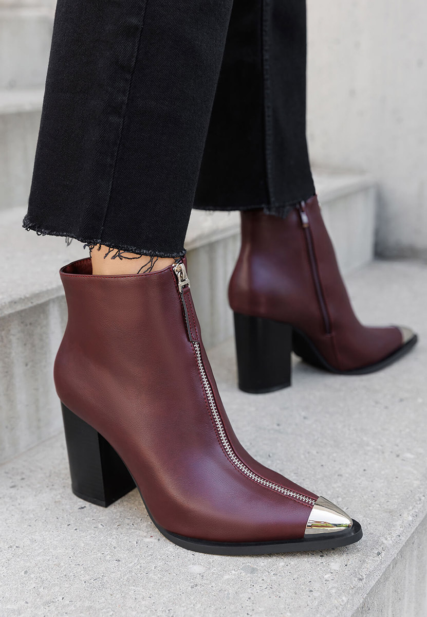 Botine cu toc gros Penia grena