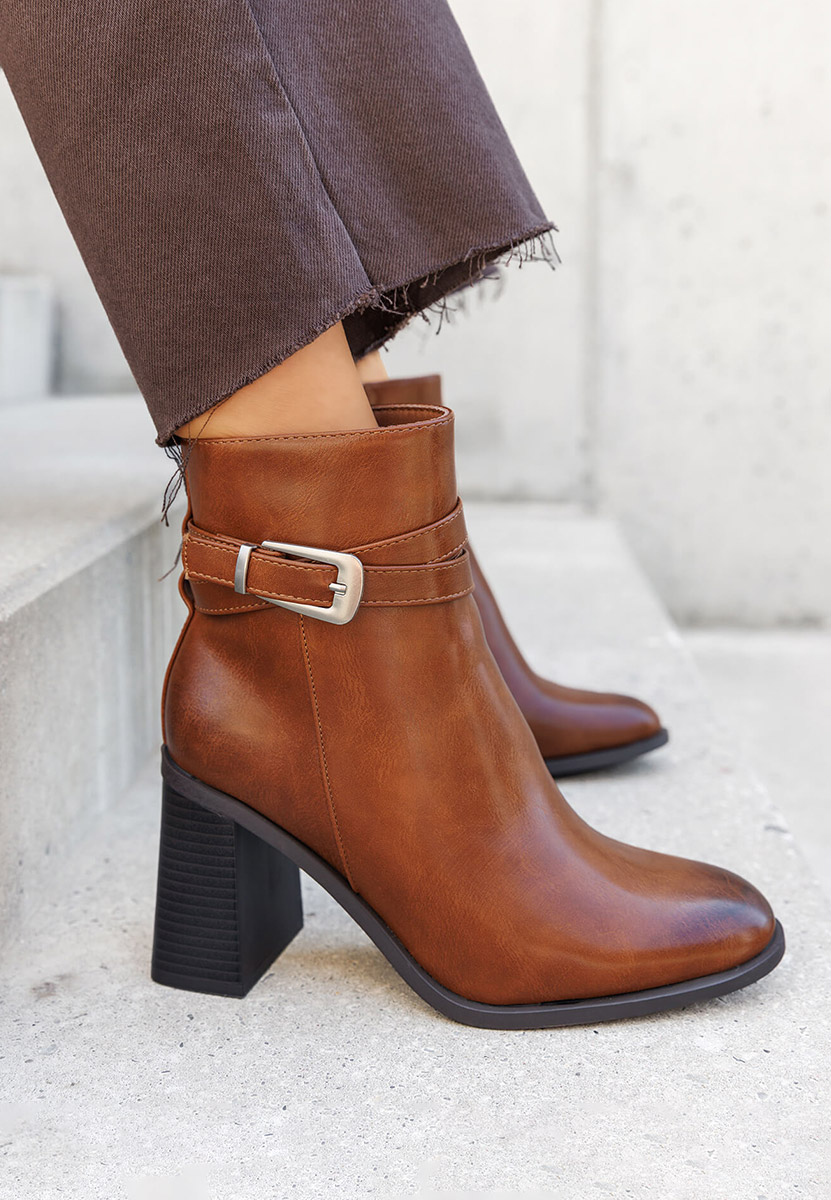 Botine cu toc gros Reica camel