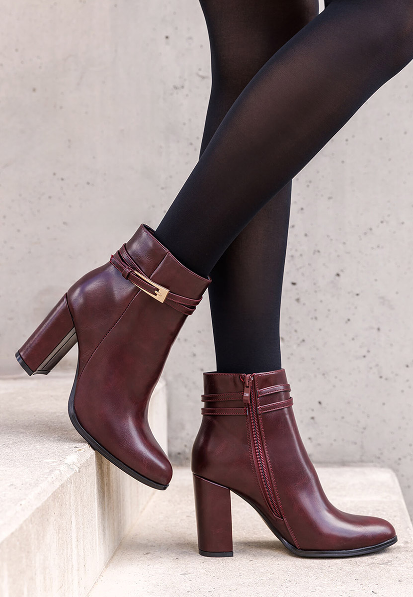 Botine cu toc gros Vanisia bordo