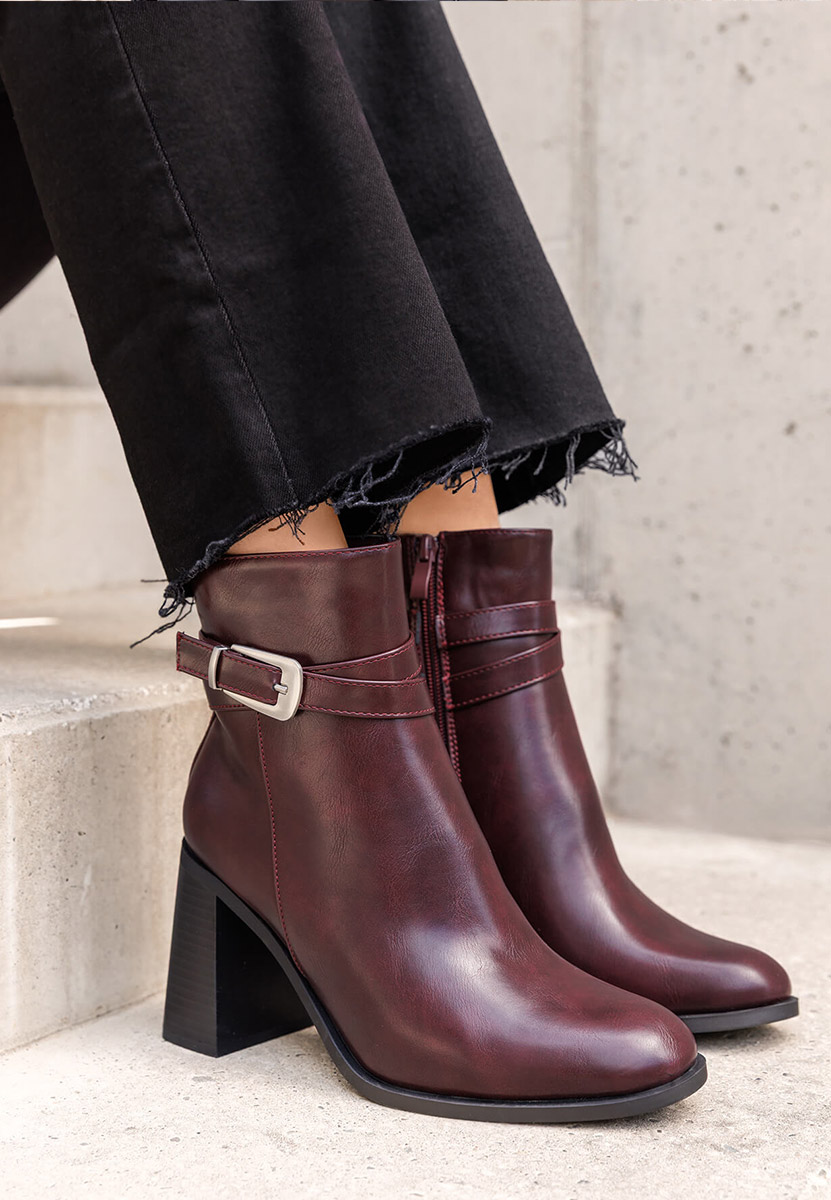 Botine cu toc gros Reica grena