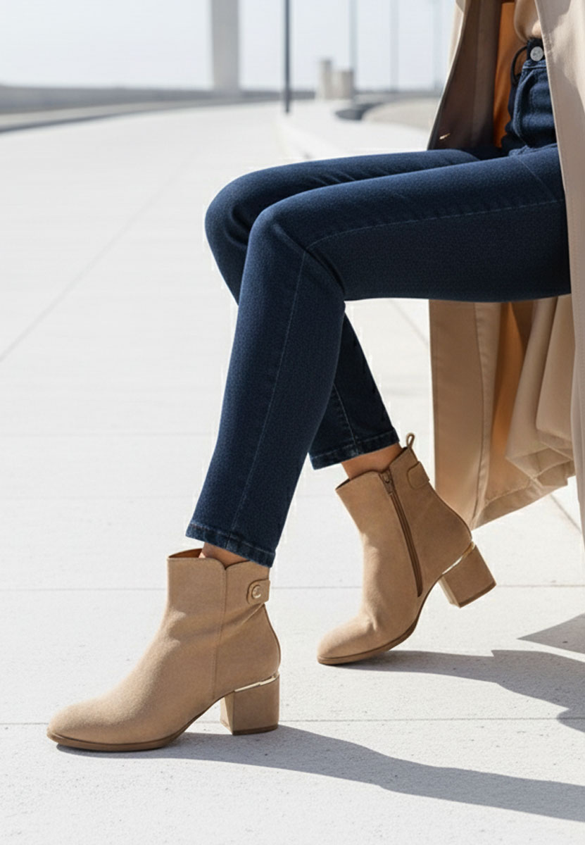 Botine cu toc gros Sikora kaki