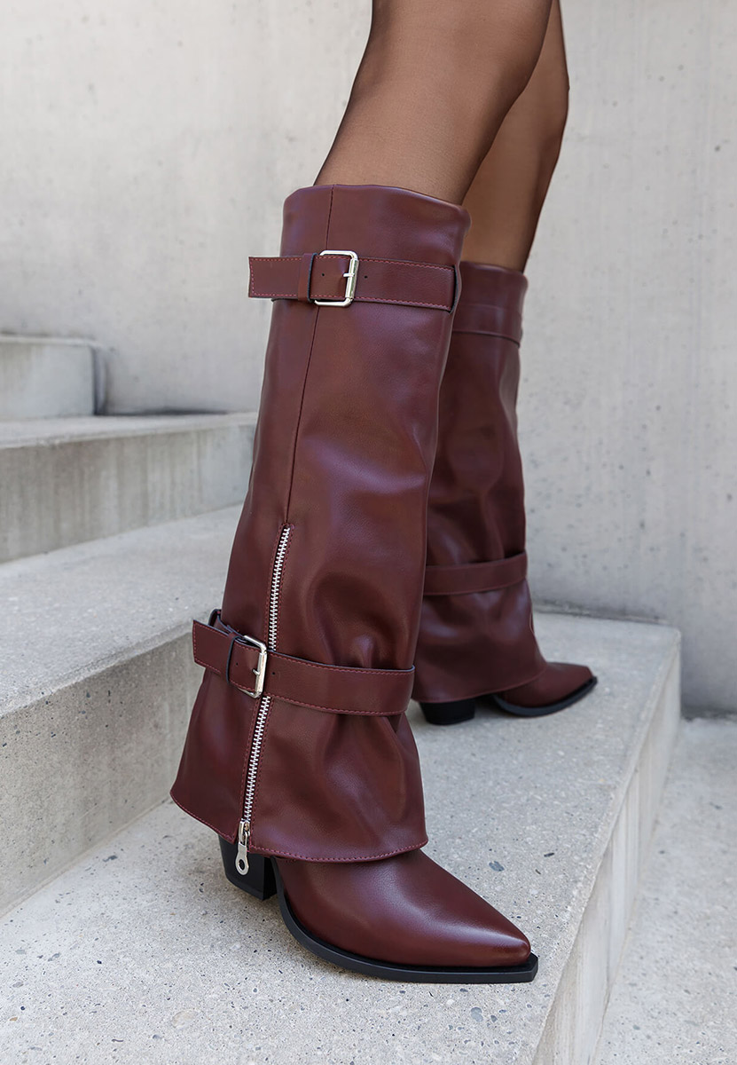 Cizme cu toc gros Daizi grena