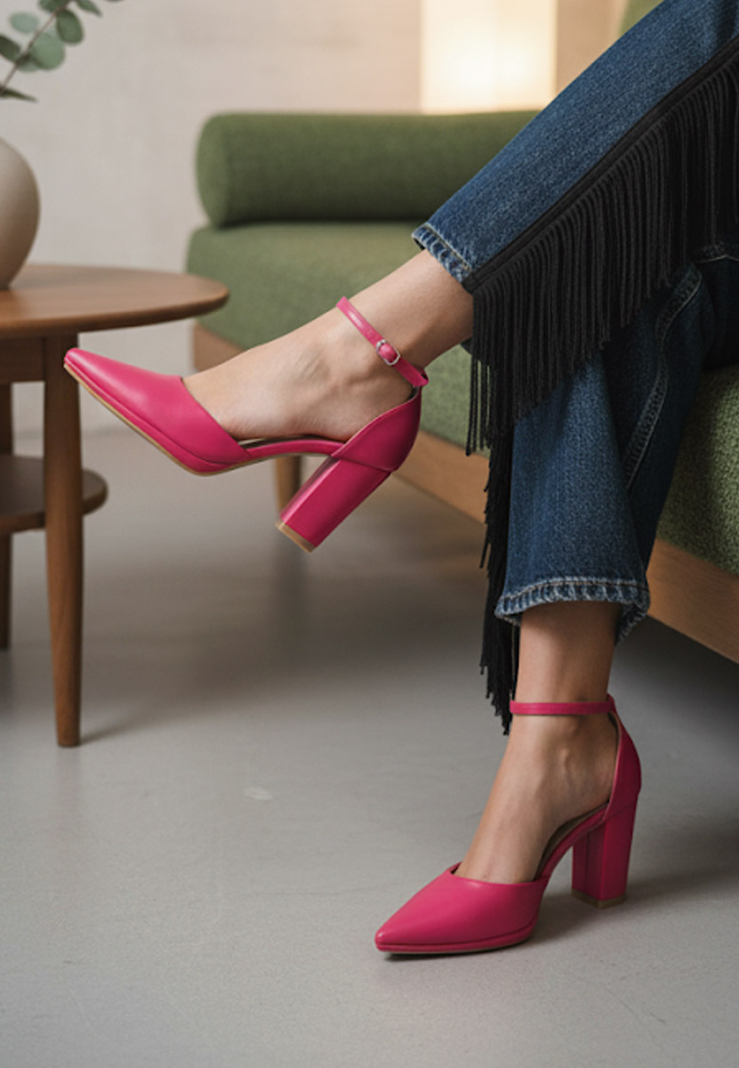 Pantofi cu toc gros Asteria fucsia