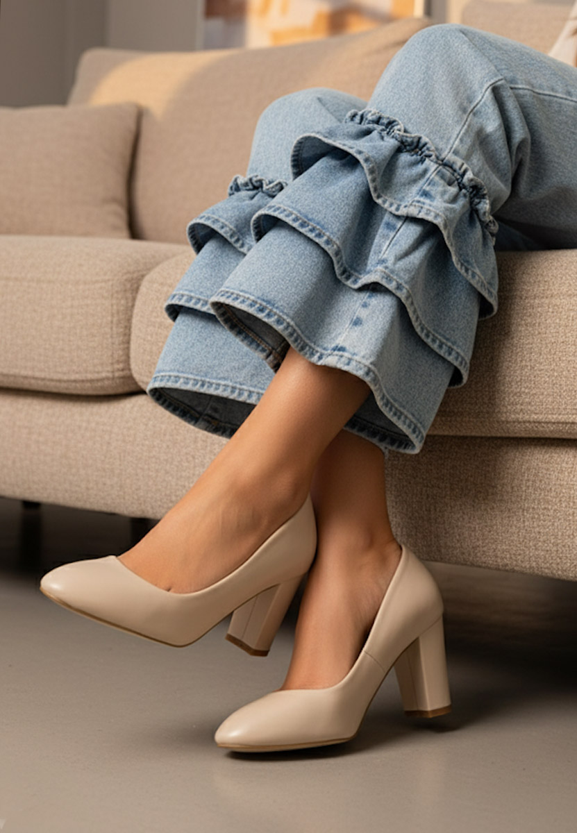 Pantofi cu toc gros Bonanza bej