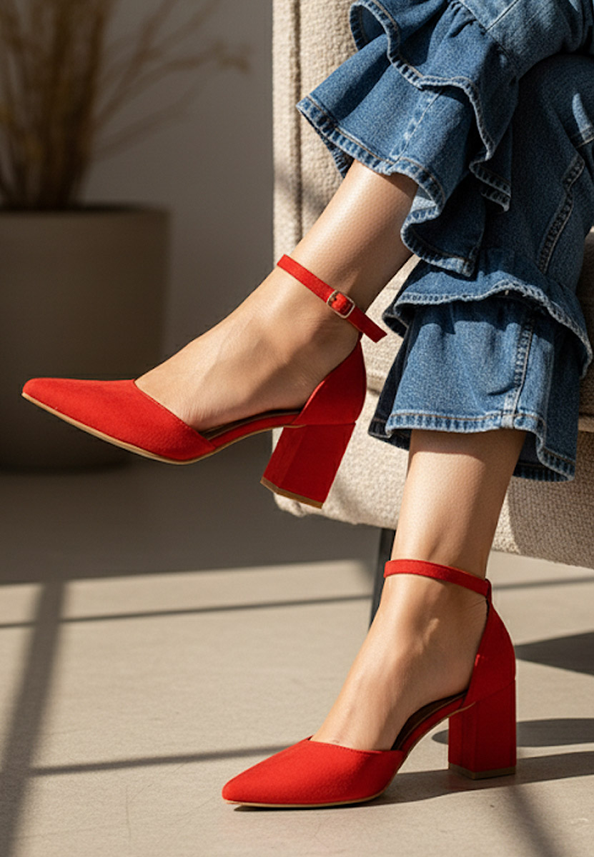 Pantofi cu toc gros Alivila V2 rosii