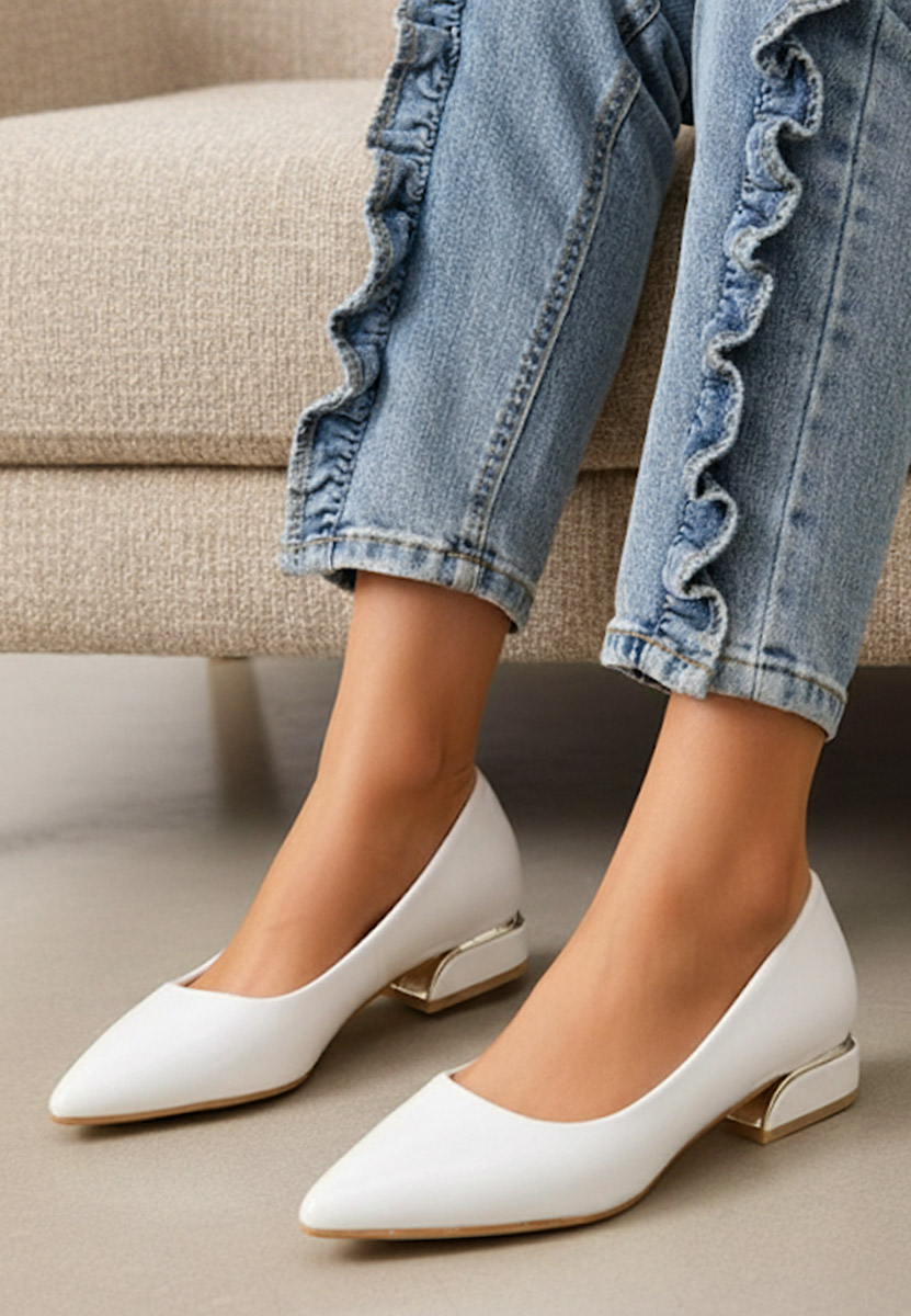 Pantofi cu toc mic Bertesa V2 albi