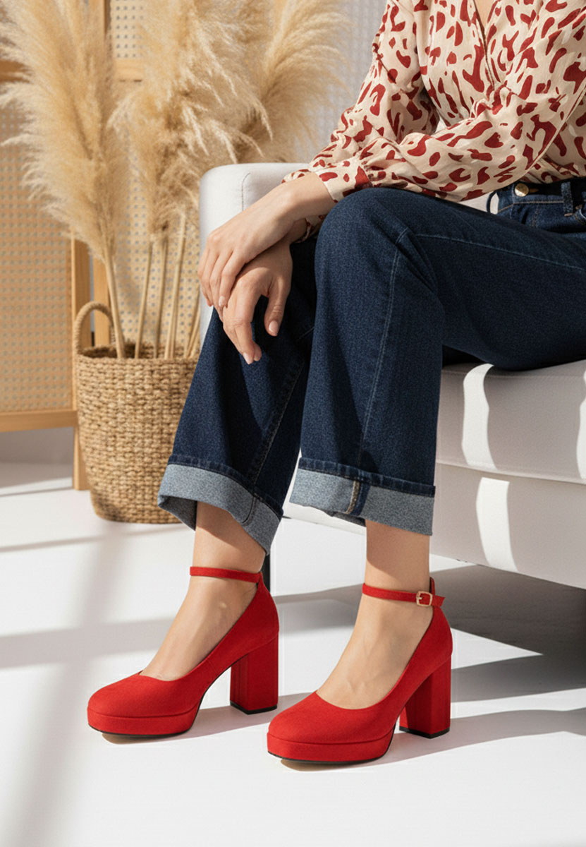 Pantofi cu toc gros Isperta V2 rosii