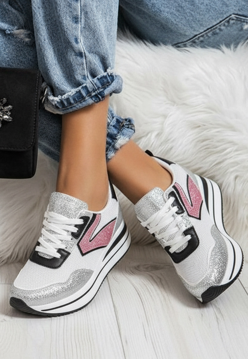 Sneakers dama cu platforma Tarika argintii