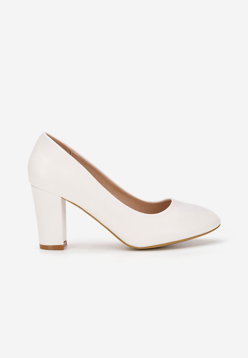 Pantofi cu toc gros Bonanza V2 albi