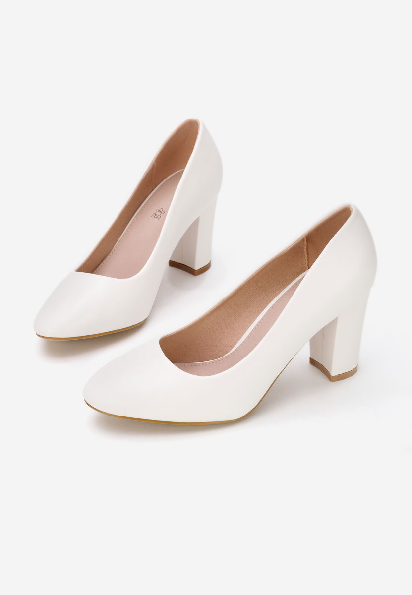 Pantofi cu toc gros Bonanza V2 albi