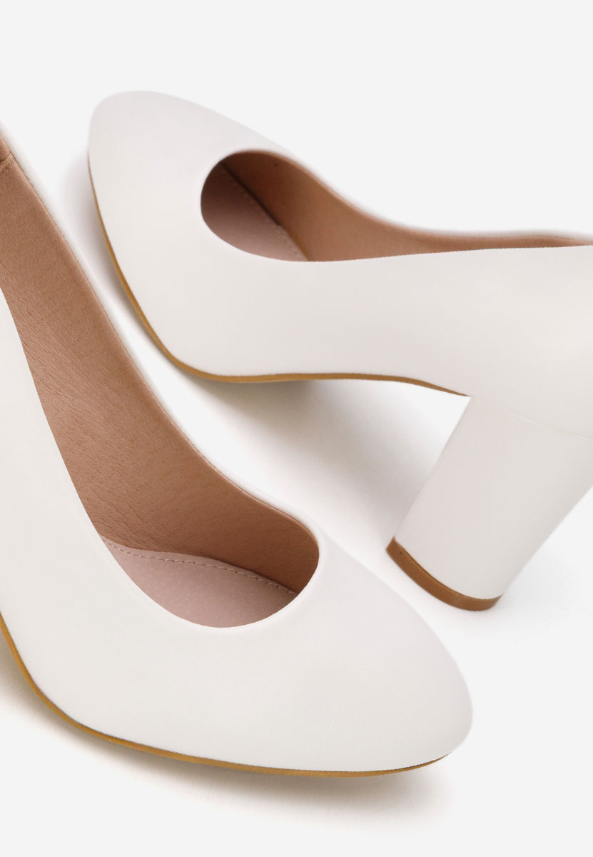 Pantofi cu toc gros Bonanza V2 albi