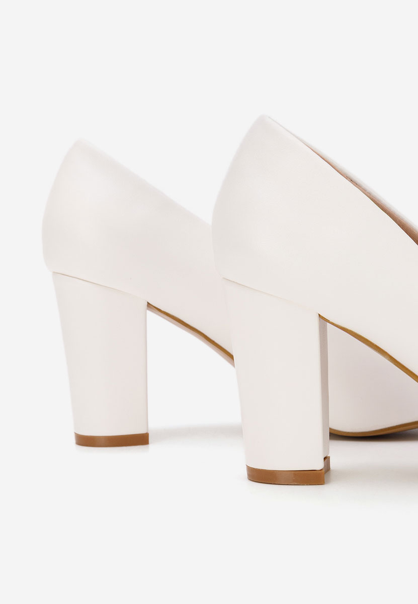 Pantofi cu toc gros Bonanza V2 albi