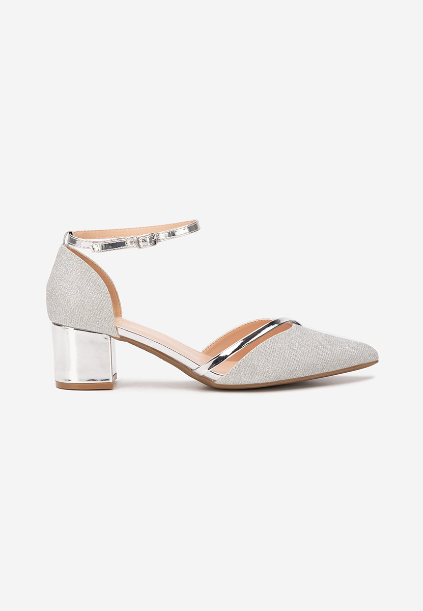 Pantofi cu toc gros Anaili argintii