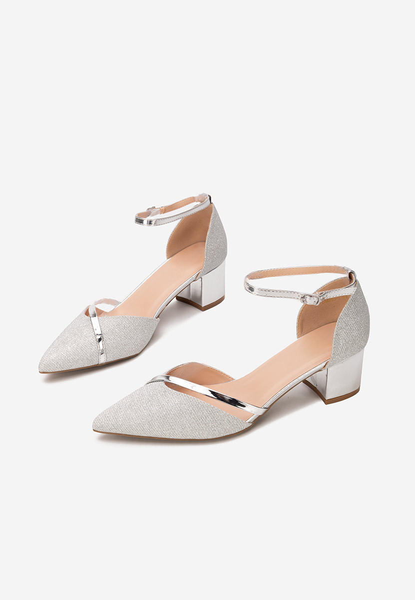 Pantofi cu toc gros Anaili argintii
