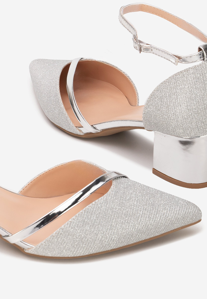 Pantofi cu toc gros Anaili argintii