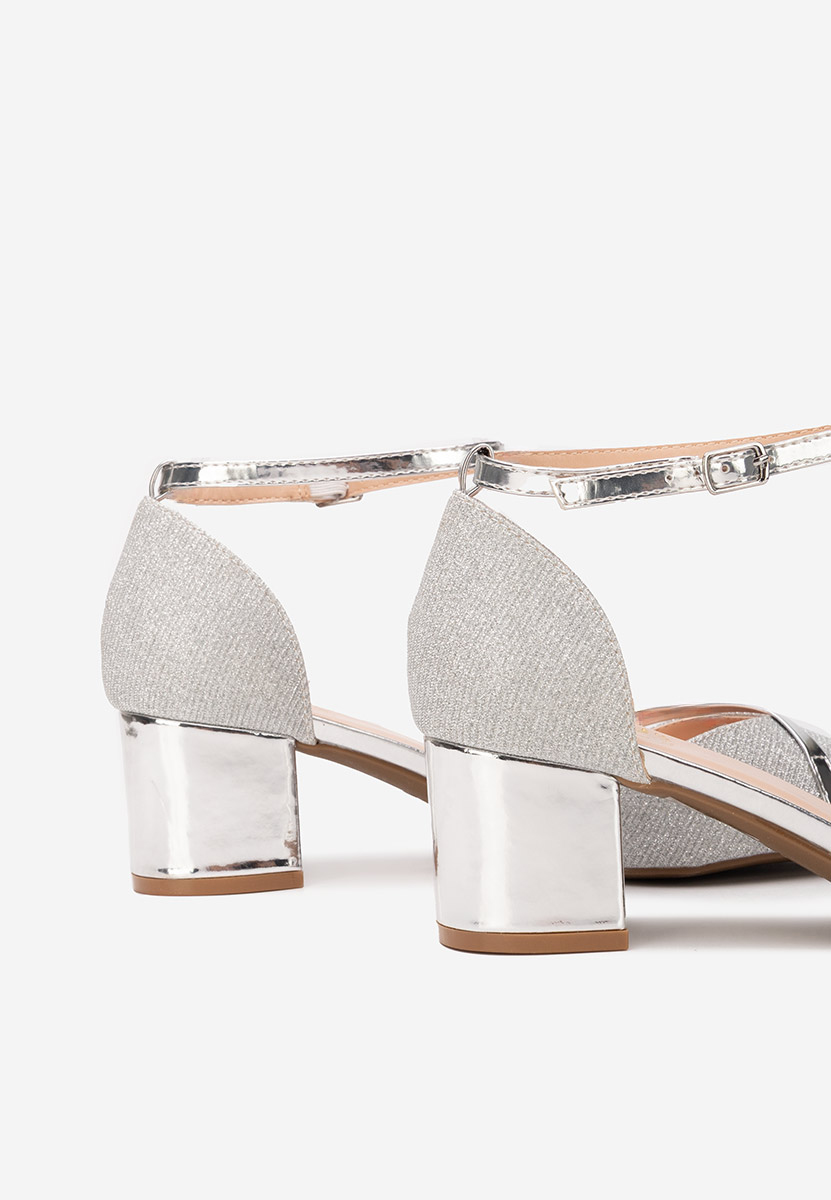 Pantofi cu toc gros Anaili argintii