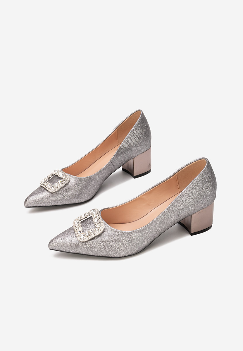 Pantofi cu toc gros Osania argintii