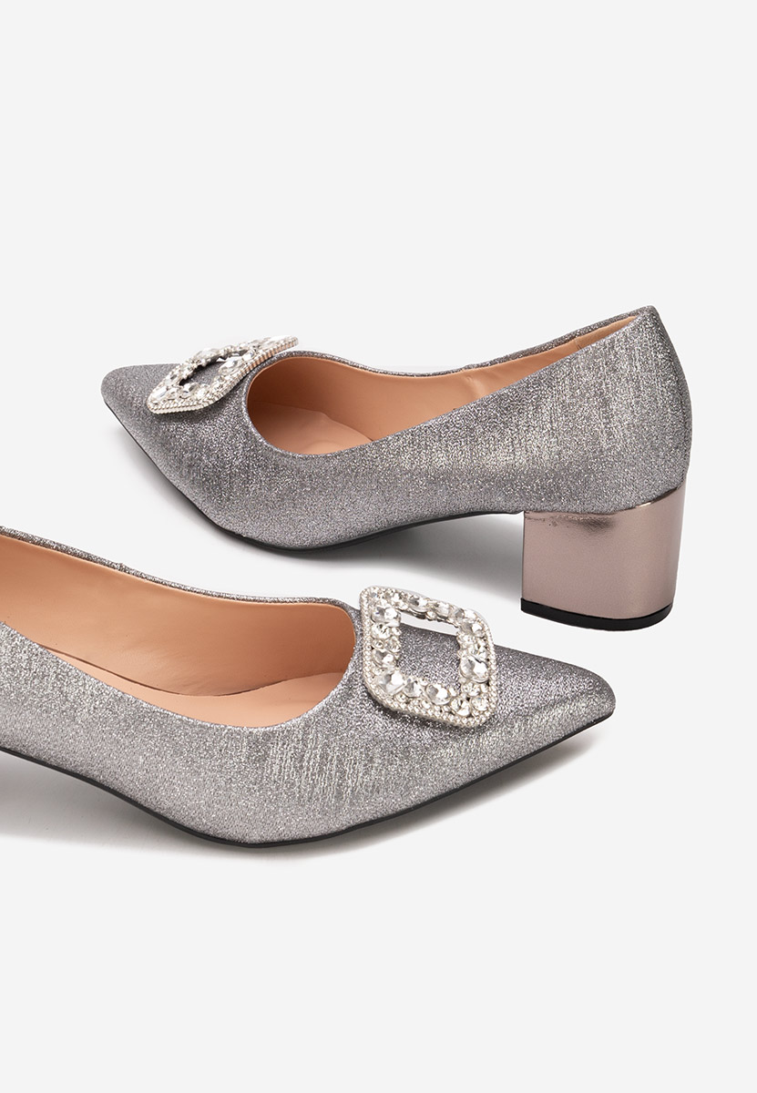 Pantofi cu toc gros Osania argintii