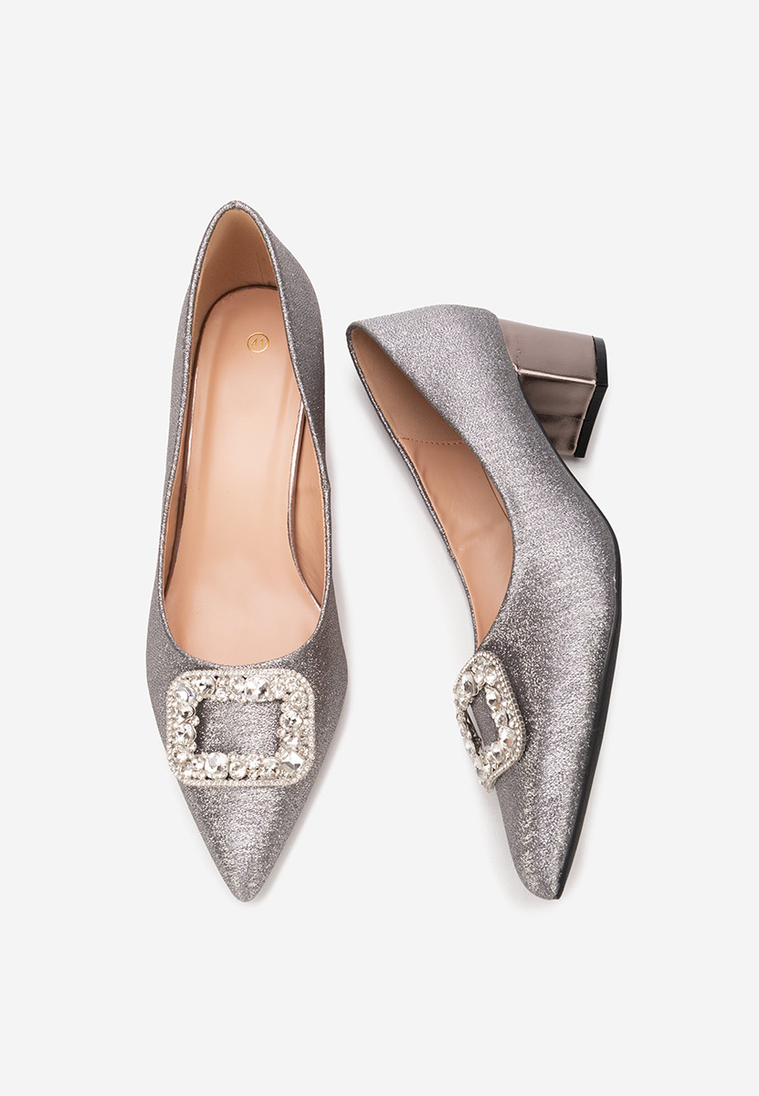 Pantofi cu toc gros Osania argintii