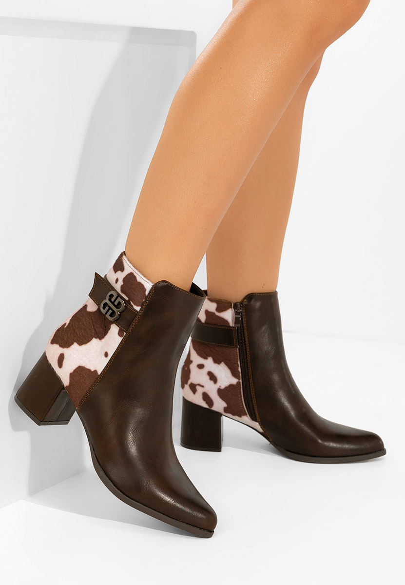 Botine cu toc gros Marivora maro