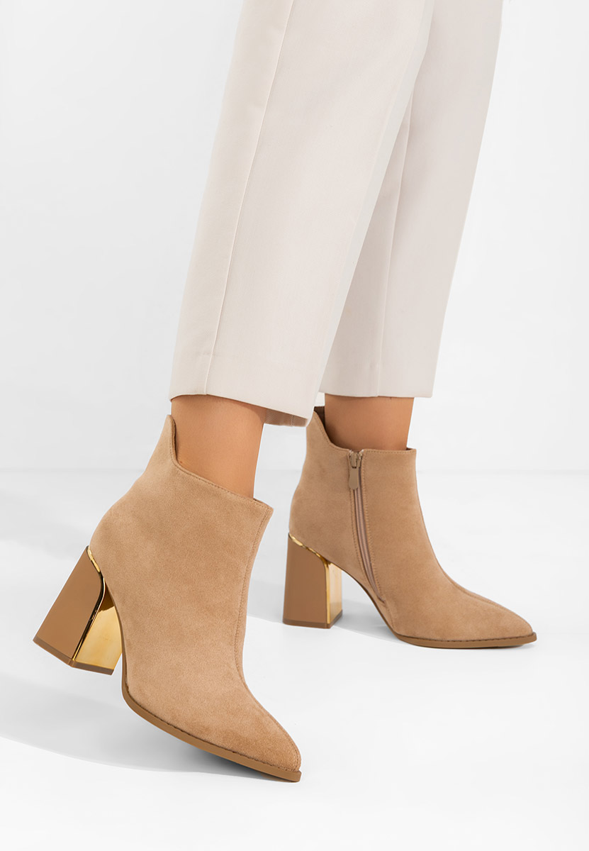 Botine cu toc gros Savrina kaki