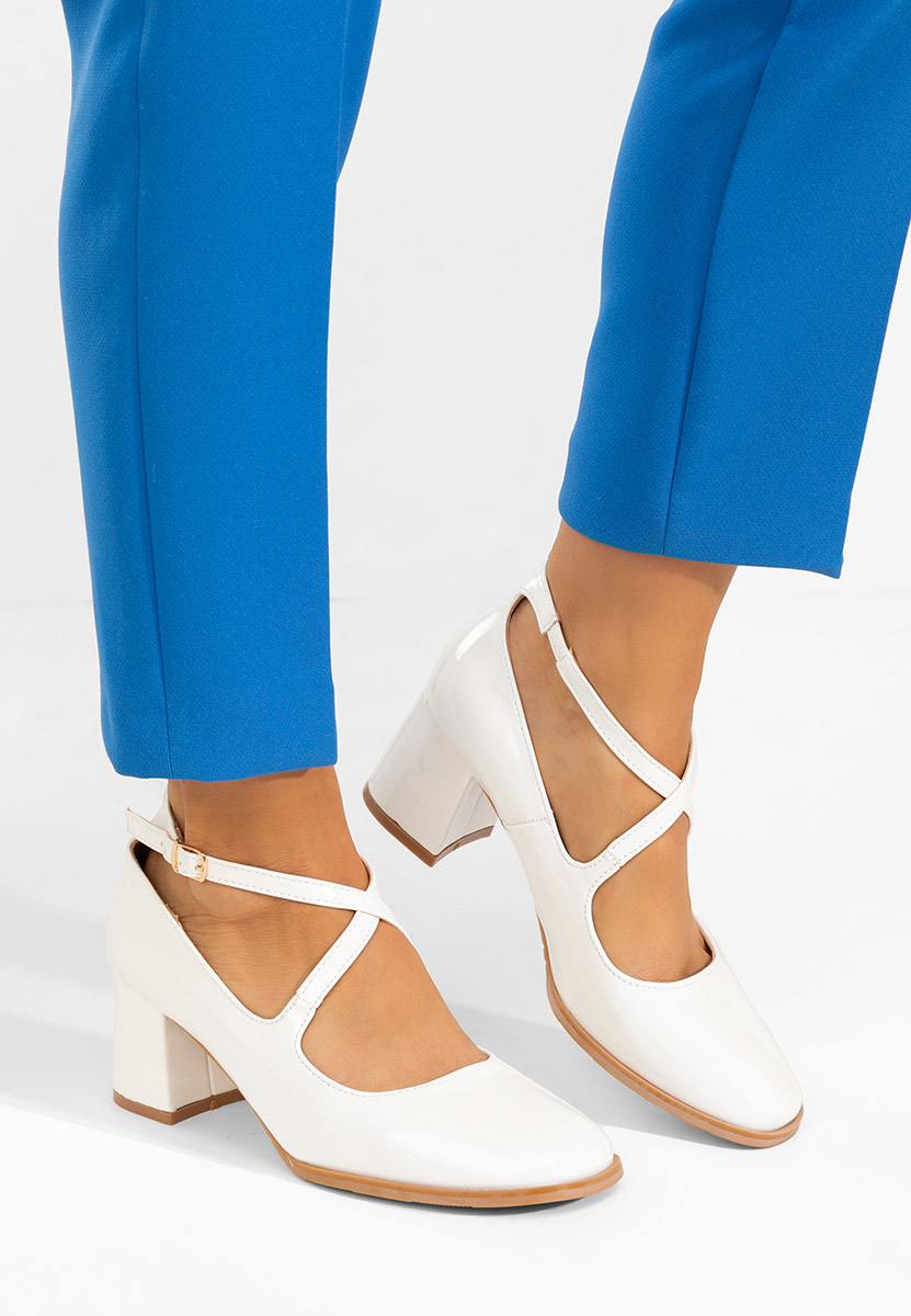 Pantofi cu toc gros Enoida albi