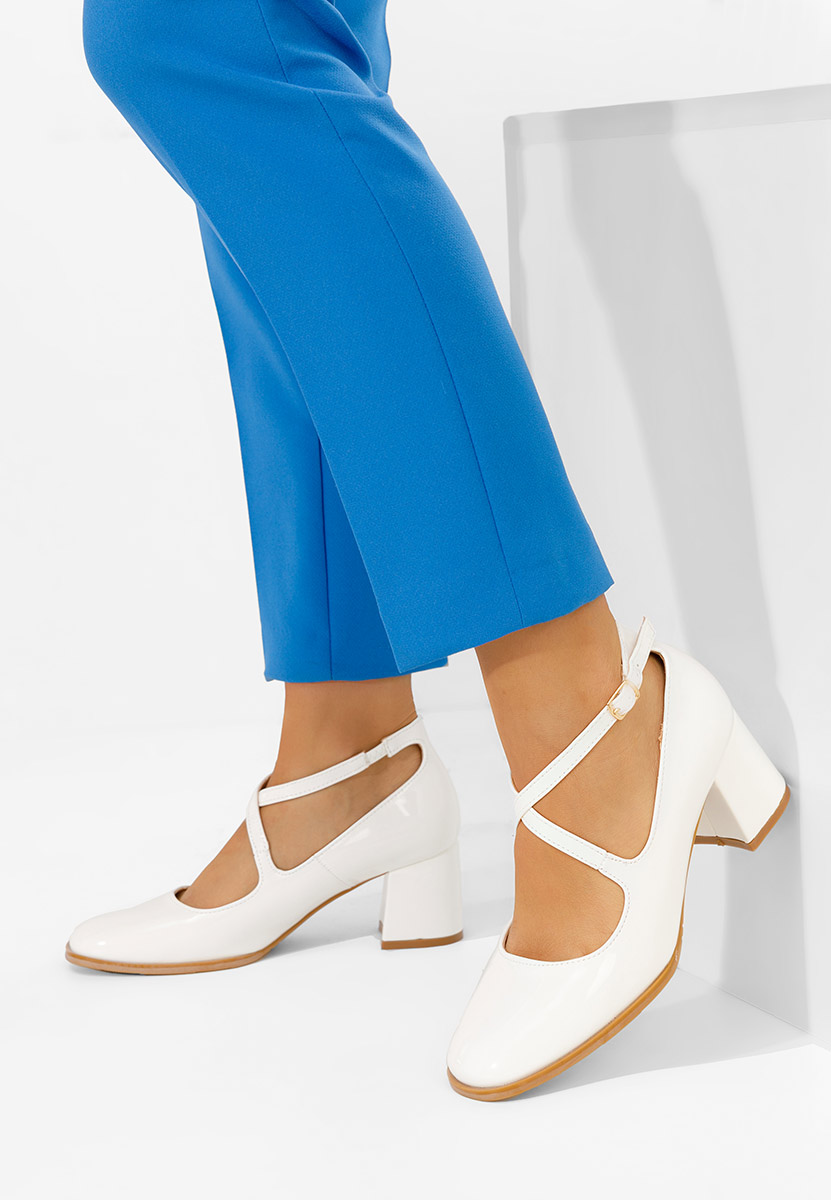 Pantofi cu toc gros Enoida albi